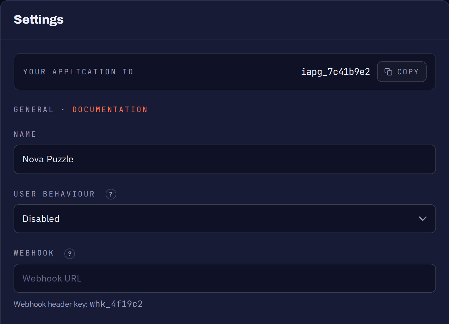 The general section of the application settings
