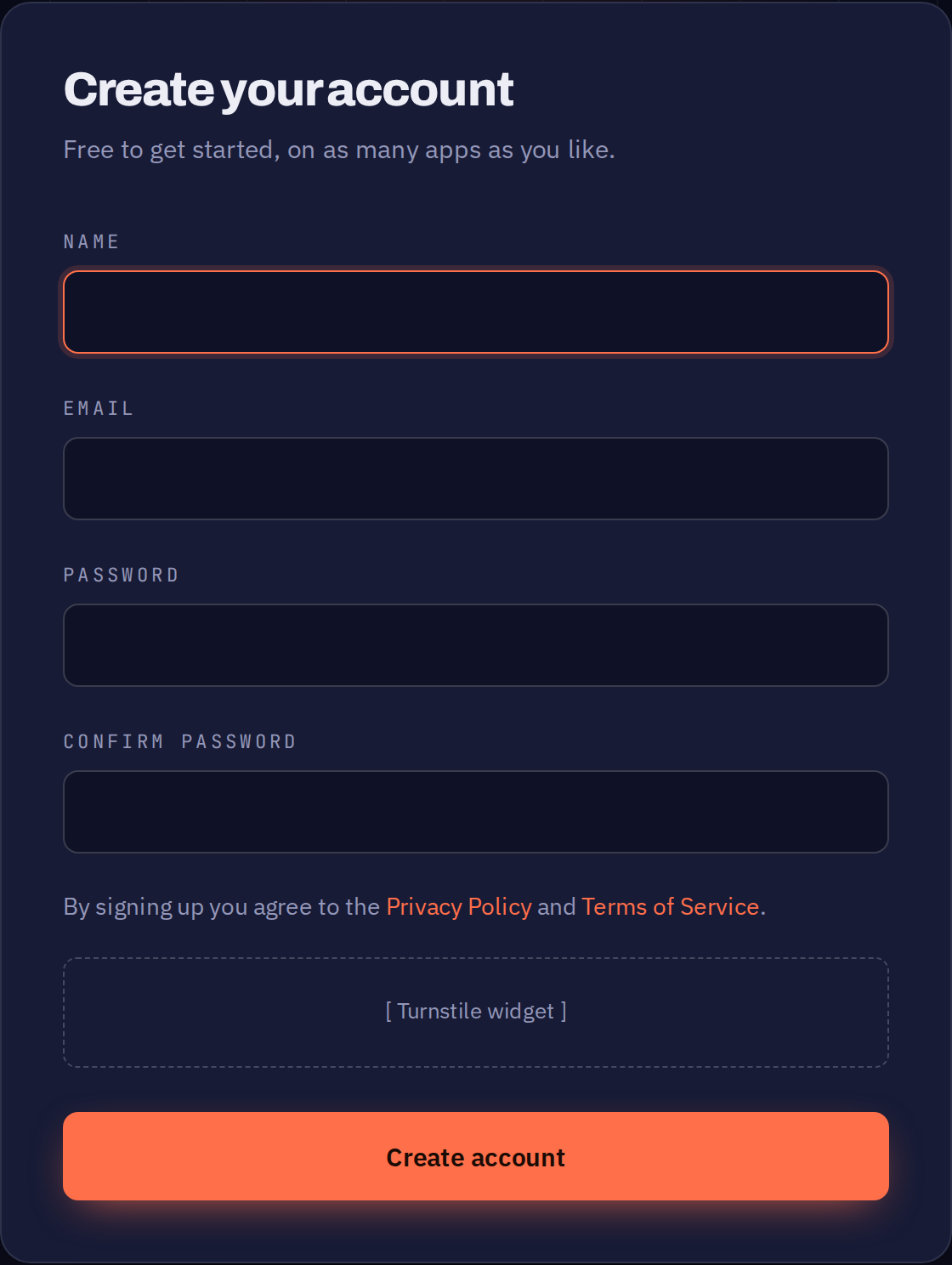 The registration form