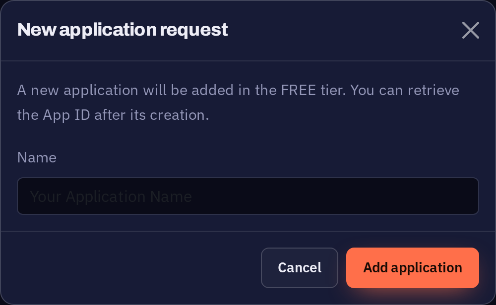 The new application dialog